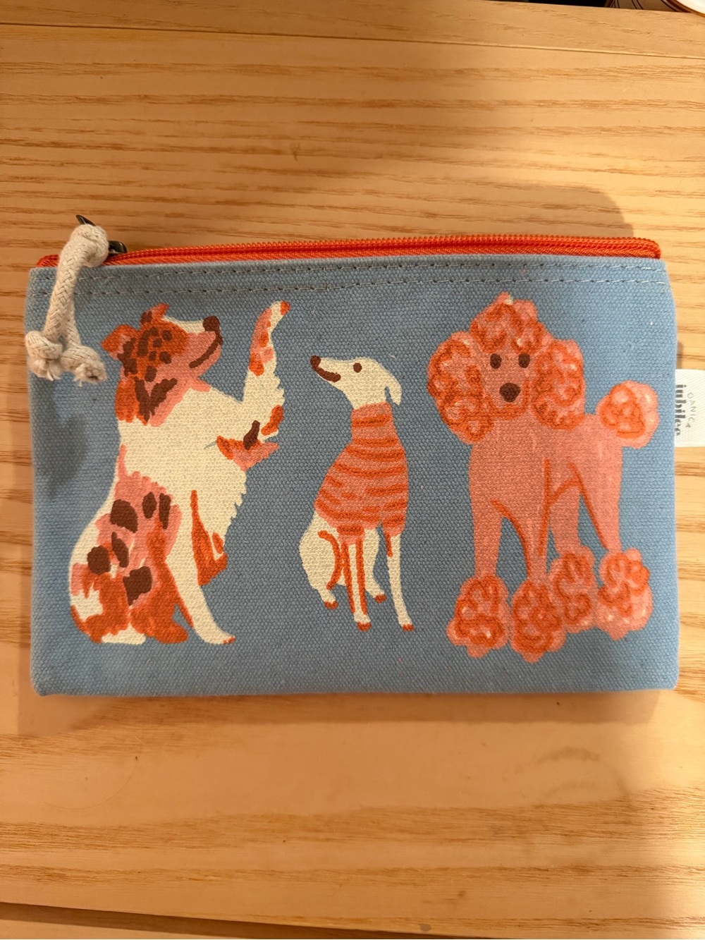 Blue Canvas Dog Print Zipper Pouch - Orange Accents